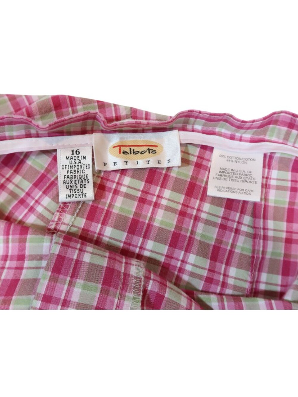 Vintage TALBOTS Plaid Cropped Cotton Blend Tapered Leg Pants 16p Pink Tan Preppy - Picture 4 of 5